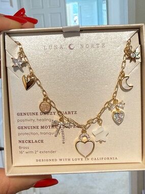 Luna Norte Gold Charm Necklace with Heart, Star & Moon Charms